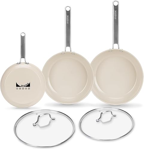 Miniatura 9 de MsMk - Juego de 5 sartenes antiadherentes de cerámica, sartenes de 8, 10, 12 pulgadas, sartenes de 10 y 12 pulgadas con tapas de vidrio templado,