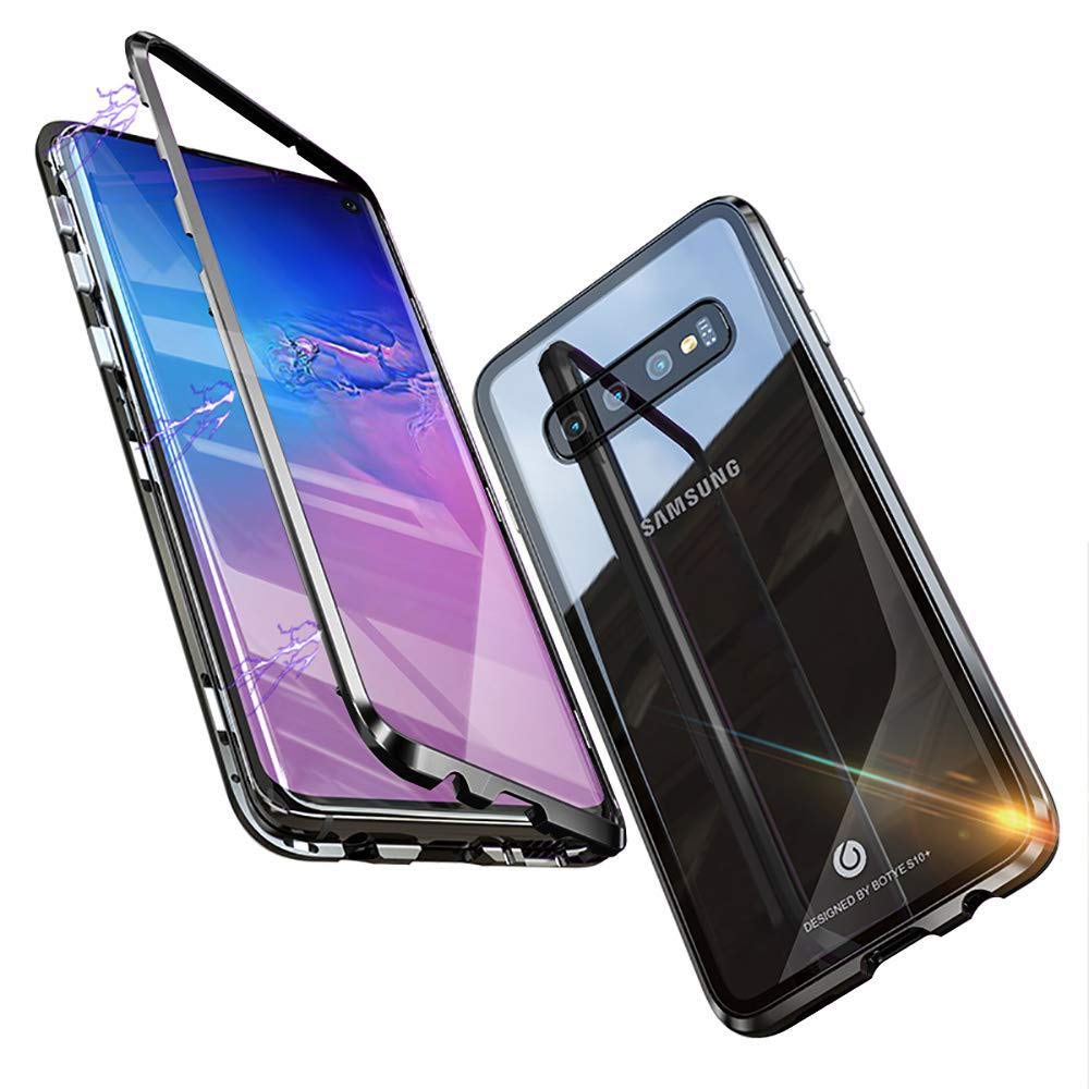for Galaxy S10e Metal Case, Ultra Slim Strong Magnetic Adsorption Metal Bumper with Built-in Tempered Glass Back Cover Aluminum Alloy Support Wireless Charging Protective Shockproof Case