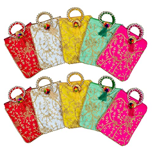 Image of Embroidered Vintage Mobile Potli Pouches for Women Pack of 30 | Bags for Return Gifts, Purse for Ladies, Shagun Mobile Bags for Home Functions