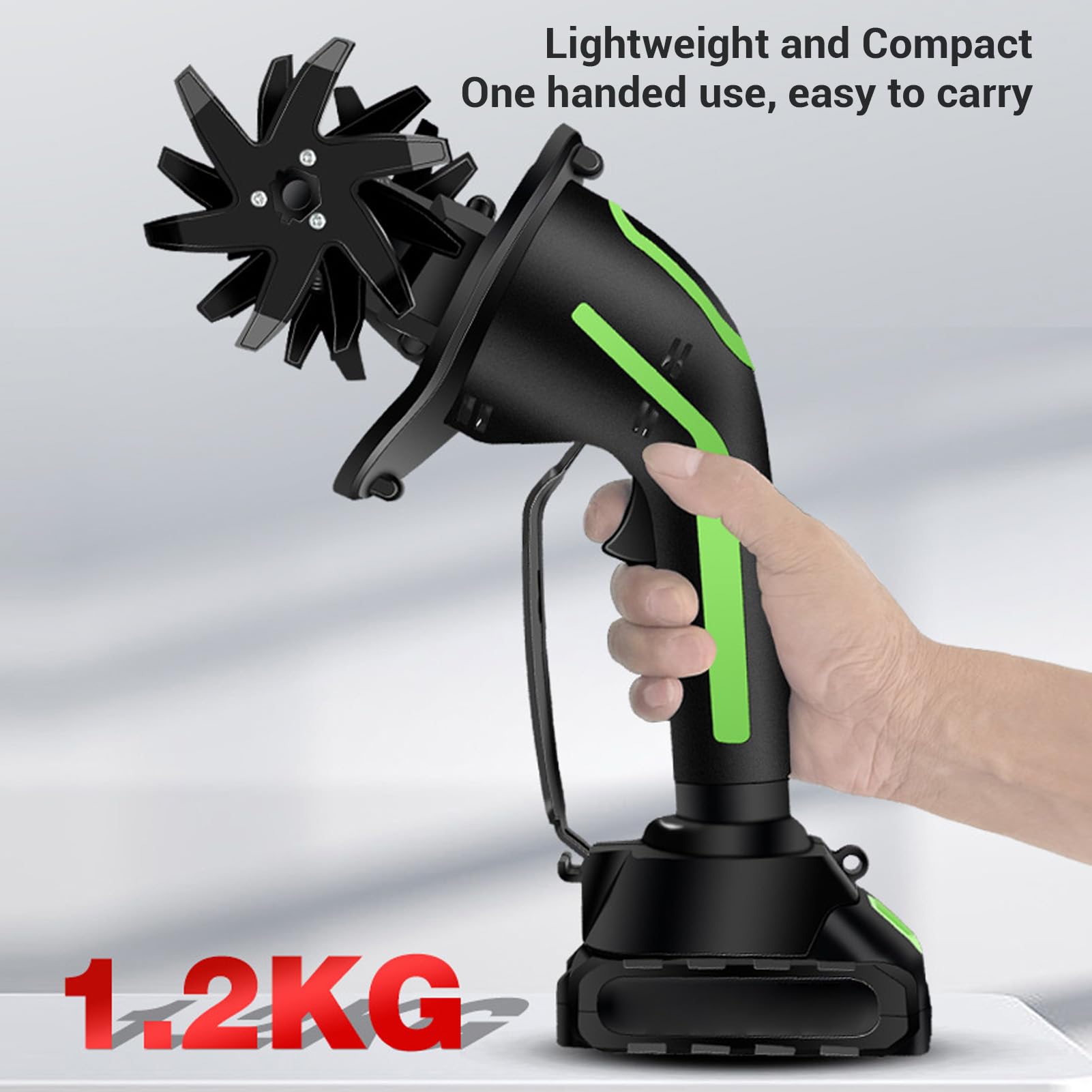 Fockety Motocoltivatore a batteria, motocoltivatore elettrico da giardino a 235 giri/min con larghezza di fresatura di 4 pollici e profondità di 4 pollici per giardinaggio, prato