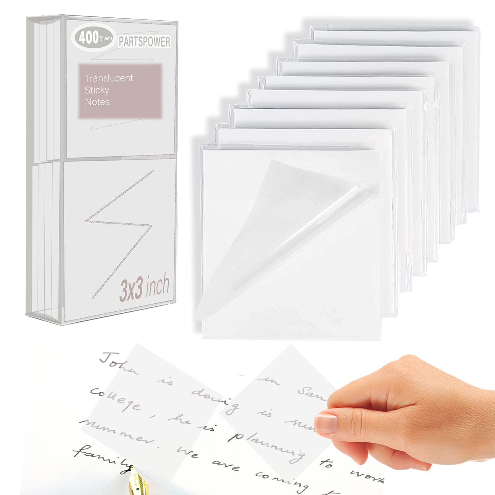 400 Sheets Transparent Sticky Notes, 3x3 inch Clear See Through Sticky Notes, for Reading Writing Notes Book Markers, Study Office School Supplies, 50