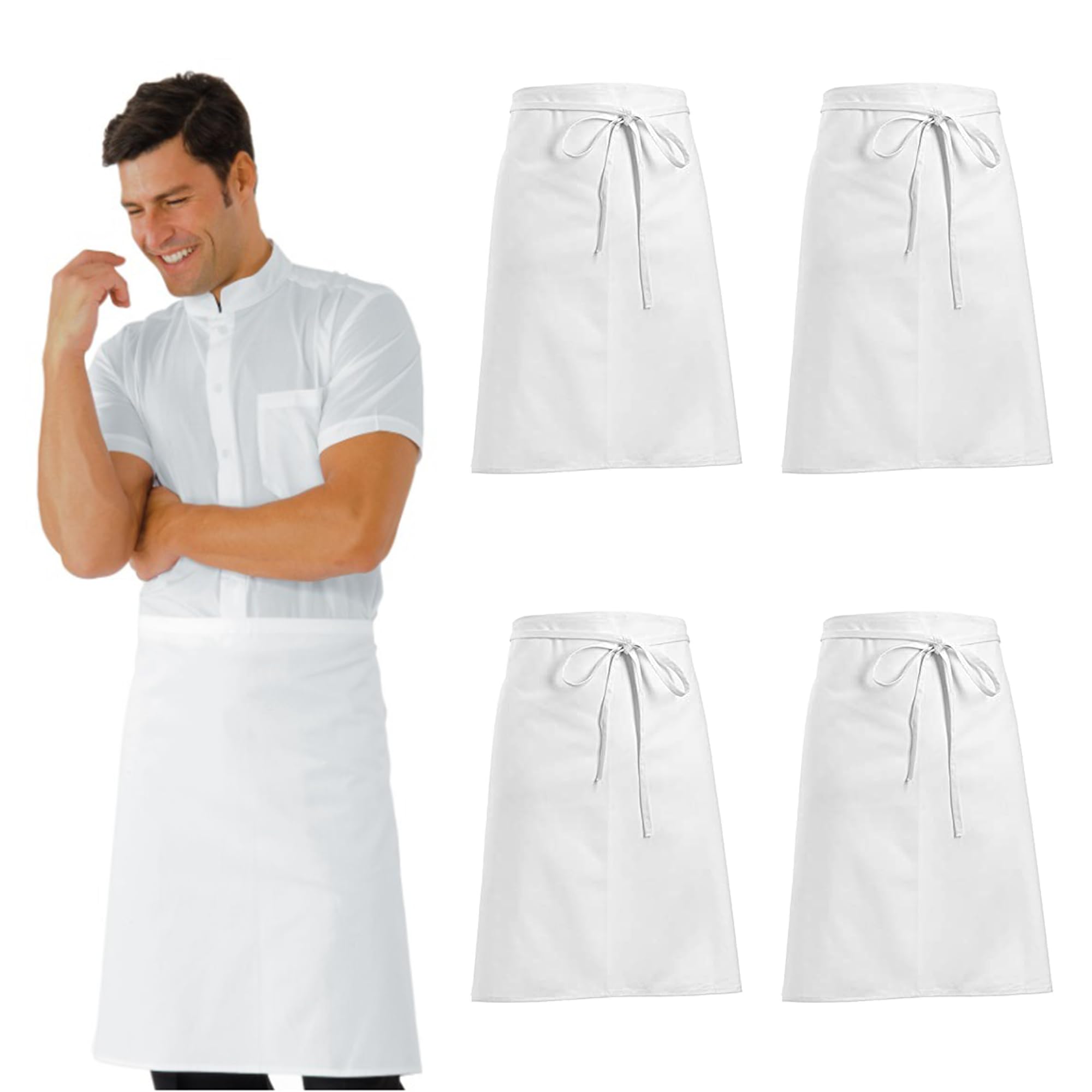 Set 5 Grembiuli da Cucina Professionali – 100% Cotone 200 gr – Con o Senza Pettorina – Bianco o Nero – Resistenti e Lavabili – Personalizzabili