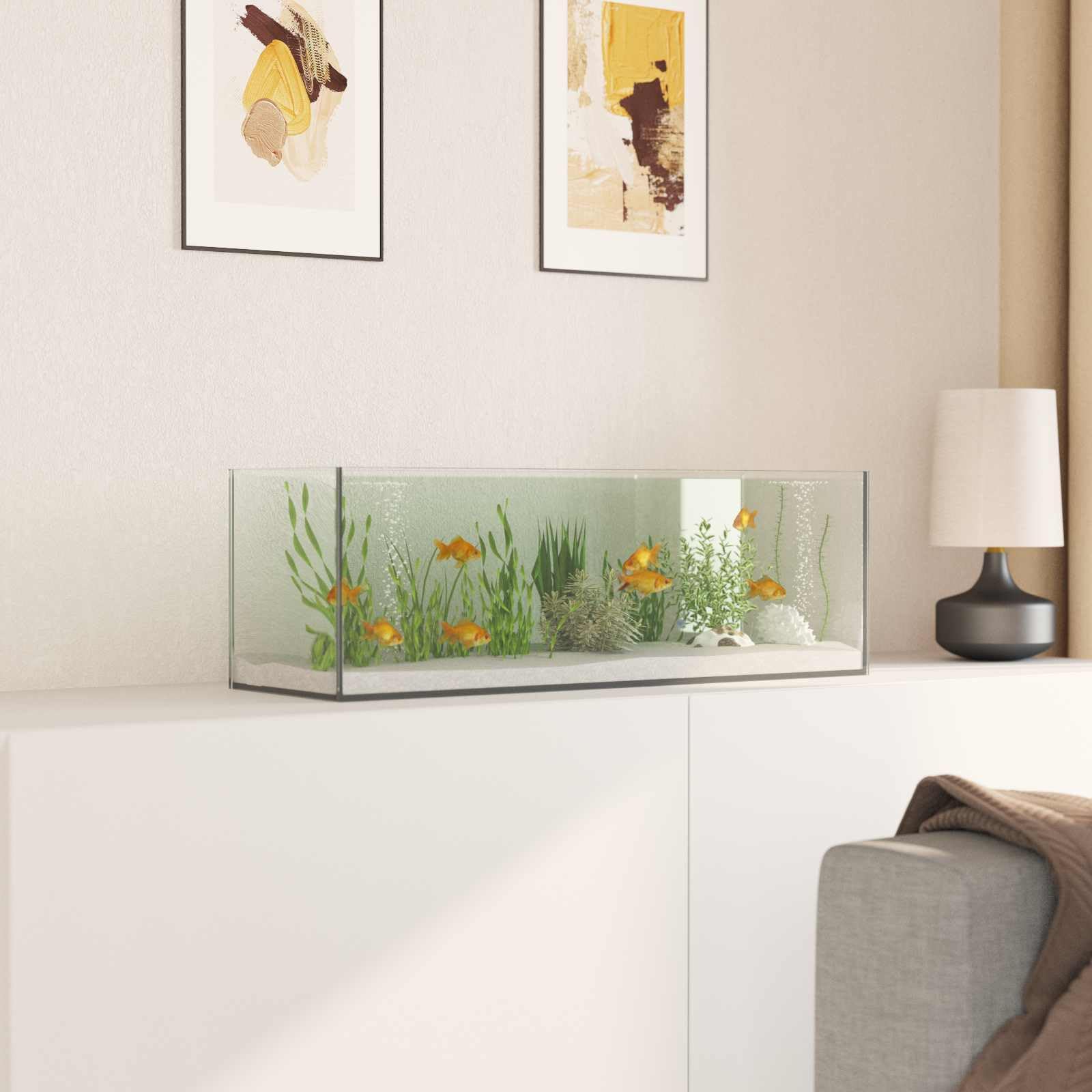 Acuario de cristal transparente 60 x 20 x 20 cm con visión de 360 grados, a prueba de golpes y a prueba de fugas, adecuado para agua dulce y agua de mar, incluye bordes seguros para aquascape