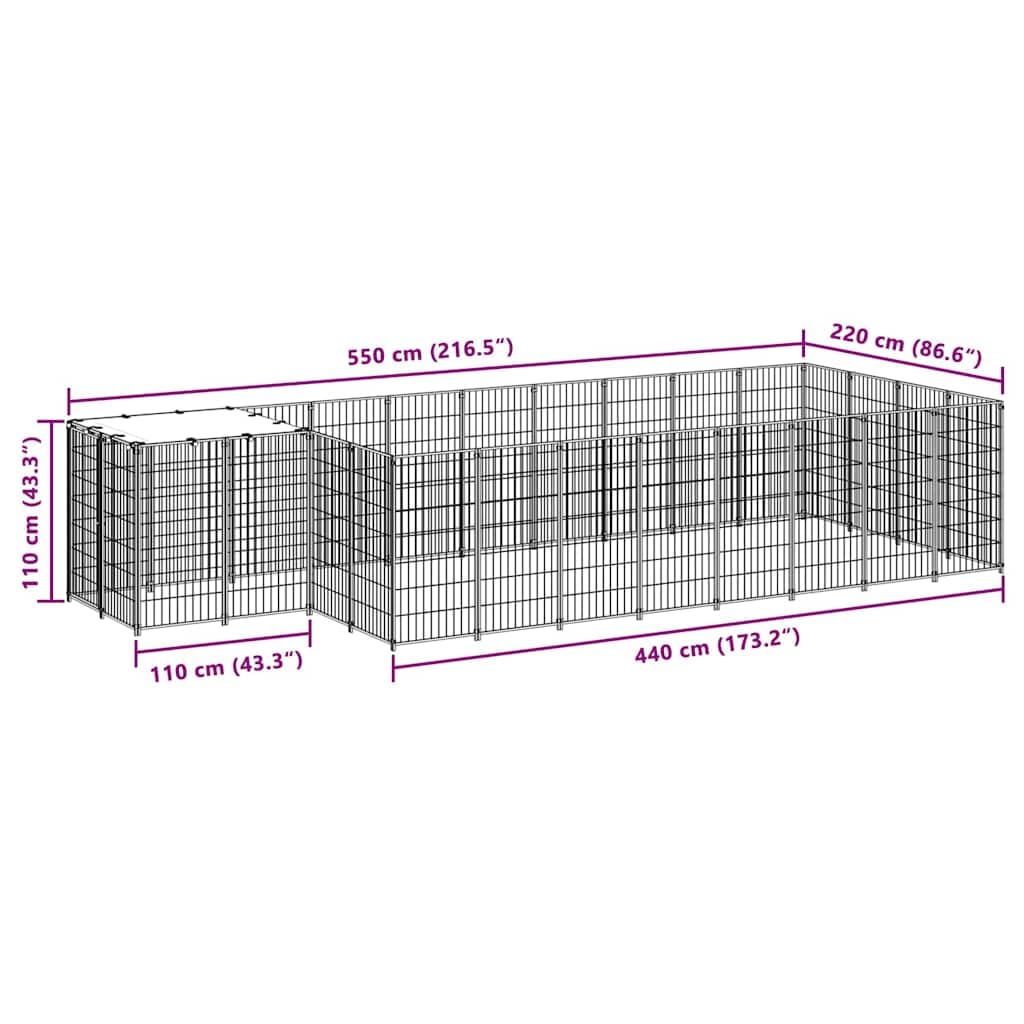 Cuccia per cani con tetto in acciaio, 550 x 220 x 110 cm | Ampio recinto per animali da giardino con robusta griglia in acciaio, tetto in polietilene e porta richiudibile per una