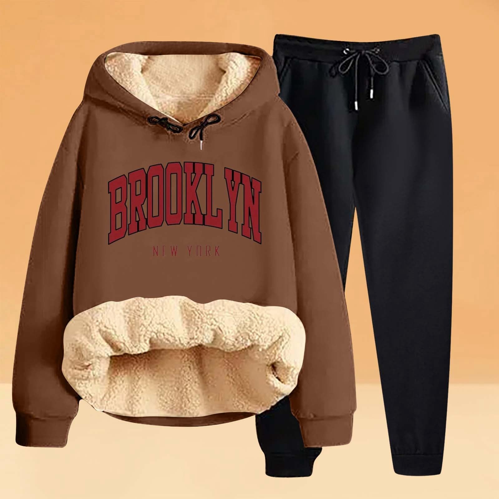 Tuta da jogging da donna, invernale, da donna, taglie grandi, casual, in due pezzi, classico, Activewear invernale, alla moda, leggera, per il tempo libero, a maniche lunghe, in pile