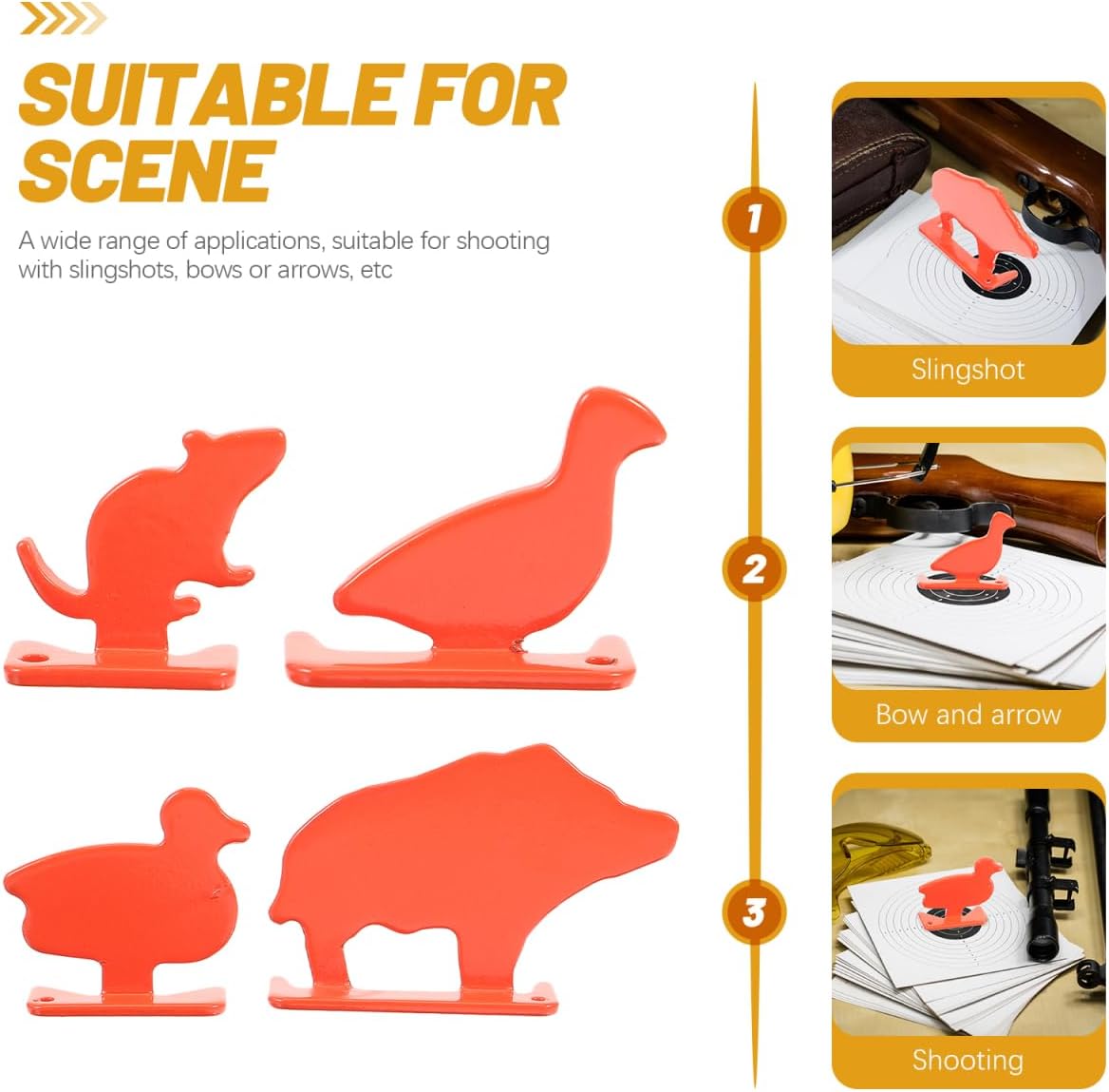 4Pcs Gun Target Animal Silhouette Shooting Target Portable Stainless Steel High Visibility Neon Orange Powder Coated for Outdoor Practice