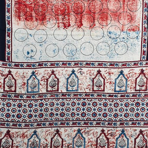 Image of Ethnics of Kutch Womenss Ajrakh Modal Silk Natural Dye Hand Block Print Saree with Blouse Piece - 5.5 Mtr Length