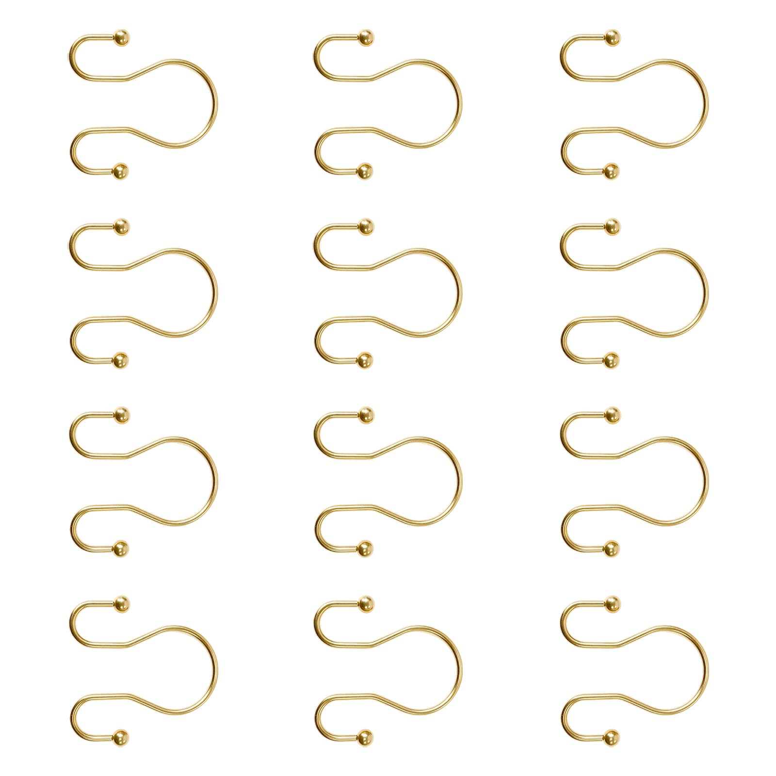 Whoasyst 12Pieces Metal Double Ear Hooks Rustproof Metal Hanging Hooks for Shower Curtains and Space Saving Storage Solution Iron Fasteners