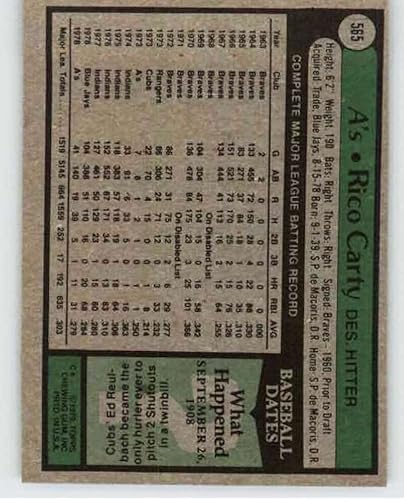 Miniatura 2 de 1979 Topps (EXMT) #565 Rico Carty Oakland Athletics MLB Baseball Trading Card