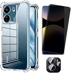 CORONITAS Capa Capinha Tpu Anti Impactos para Xiaomi Redmi Note 14, Película 5D Privacidade, Película Lente Câmera, Proteção contra Quedas, Case Transparente Slim