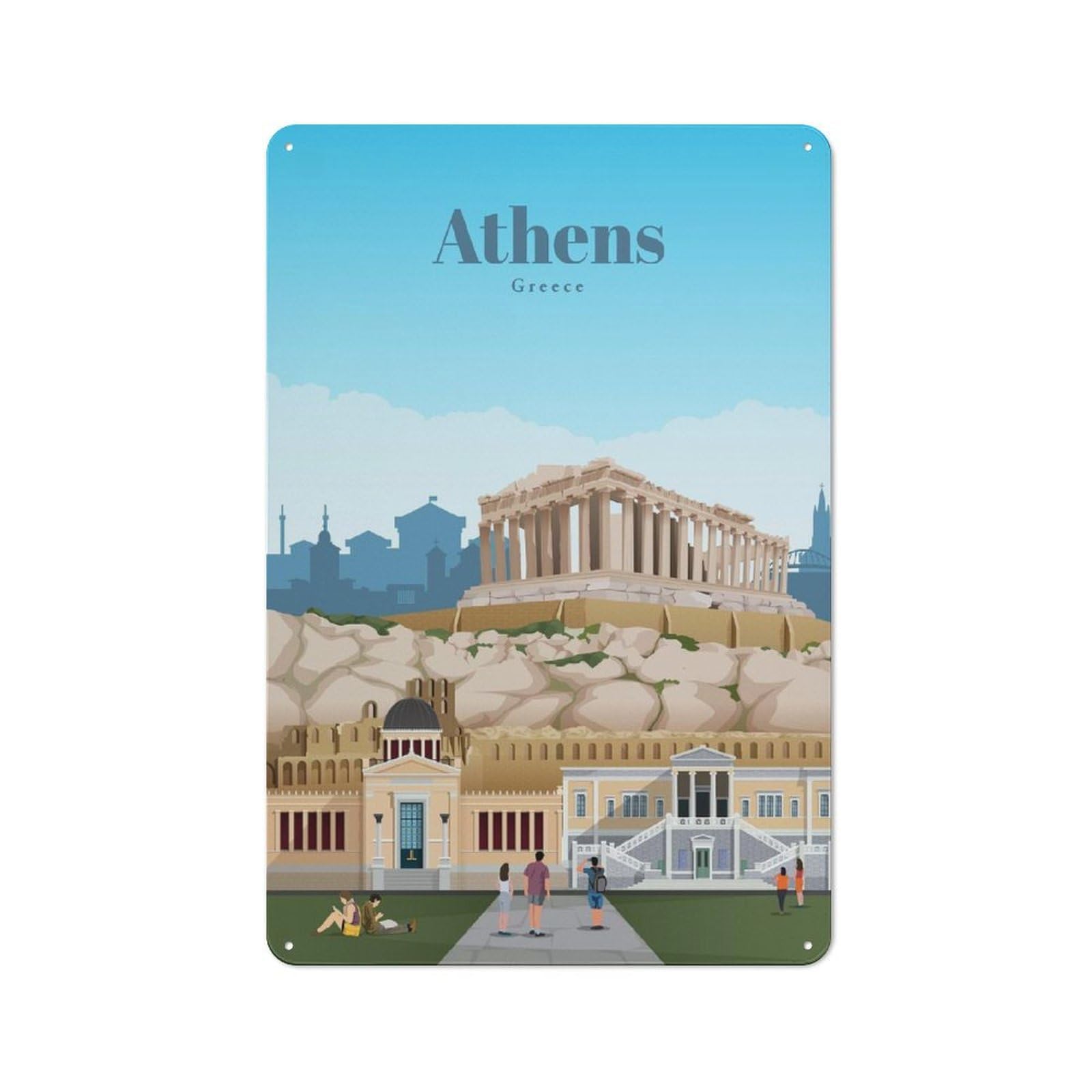Junmoney Travel To Athens Printed Metal Sign, Small Wall Accent For Flower Corner, Porch Wall And Covered Outdoor Area, 30X20cm