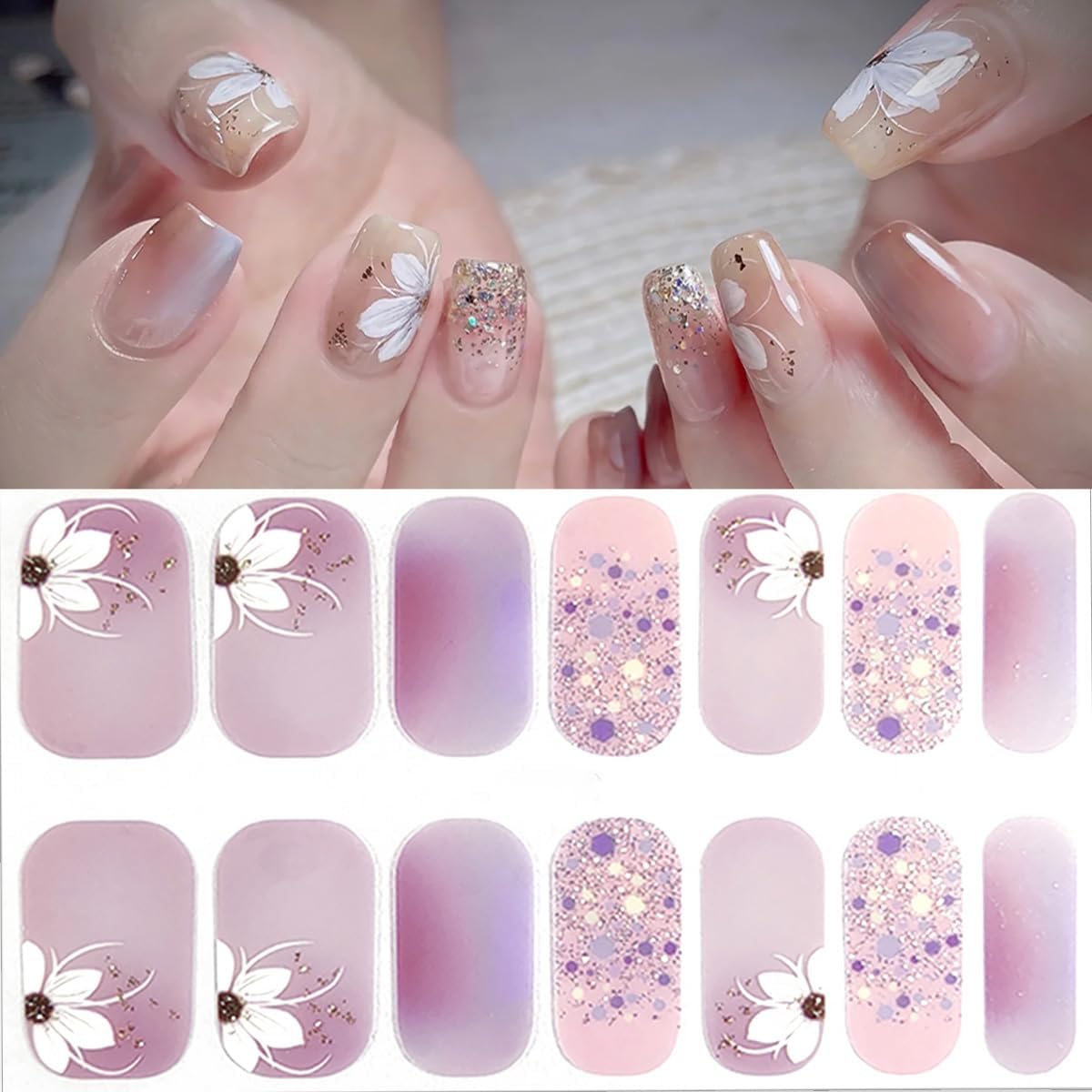 WFBBKP 6 Sheets Spring Gel Nail Strips Stickers Colorful Flower Nail Wraps St... thumbnail 6