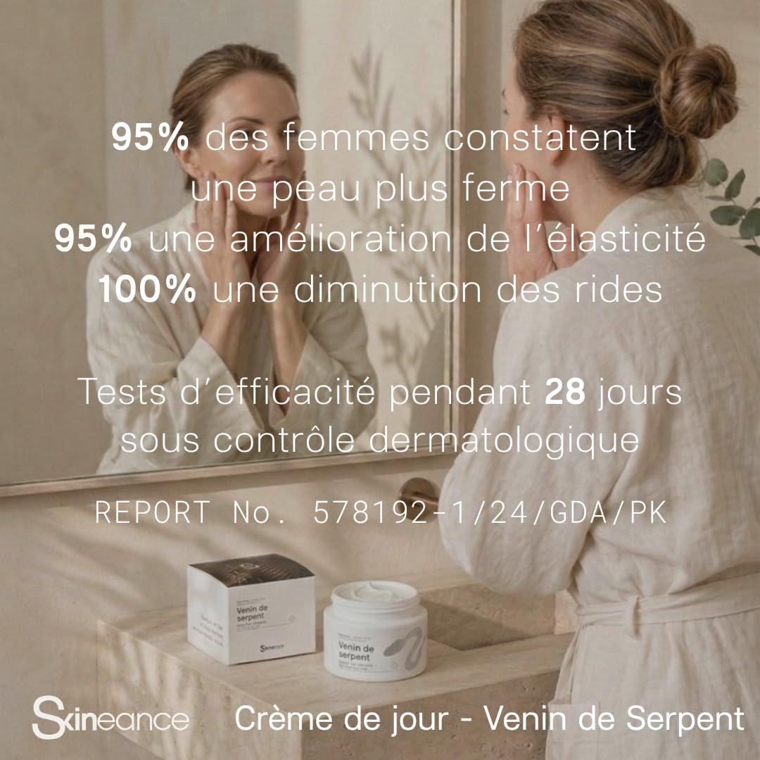 Skineance Crème de Jour aux peptides de Venin de Serpent 2x50ml – N°1 France TV | Crème Anti-Rides Visage | Effet Lissant & Raffermissant | Soin Hydratant Quotidien | Formules Contrôlées
