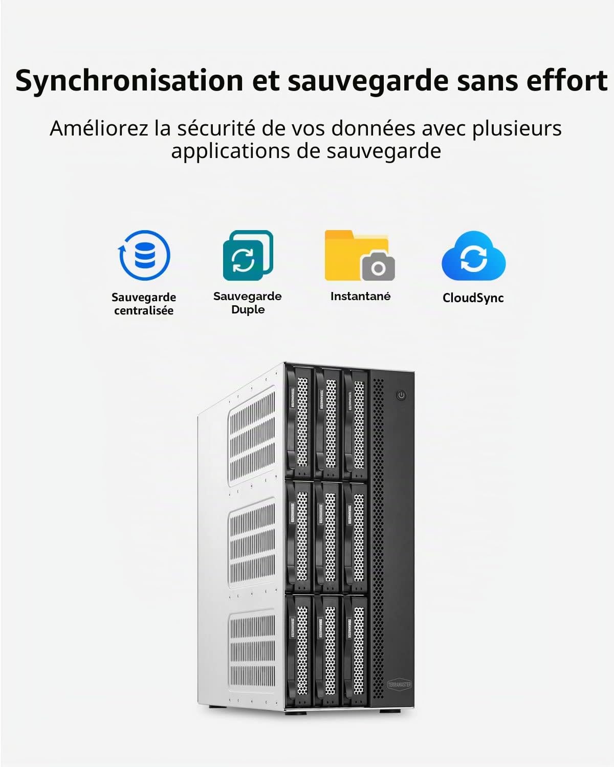 TERRAMASTER T9-450 9Bay NAS Storage - Serveur de Stockage Réseau Haute Vitesse avec CPU Atom C3558R Quadricœur, 8 Go de Mémoire DDR4, Deux Interfaces 10GbE SFP+ (sans Disque)