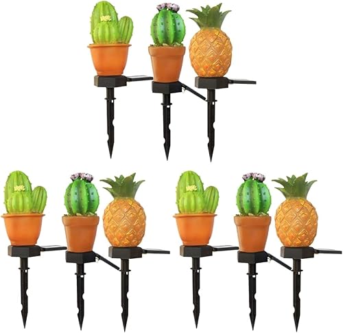9 piezas de decoración, decoración de piña, césped, cactus, patio, paisaje de metal decorativo, luces de cabeza, cactus, estilo de una sola noche,