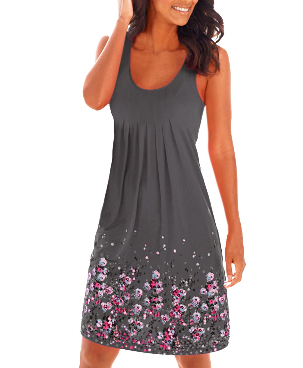 Yidarton Damen Sommerkleid Gedruckt Knielang Ärmellos Rundkragen Strandkleid Lose Sommerkleid