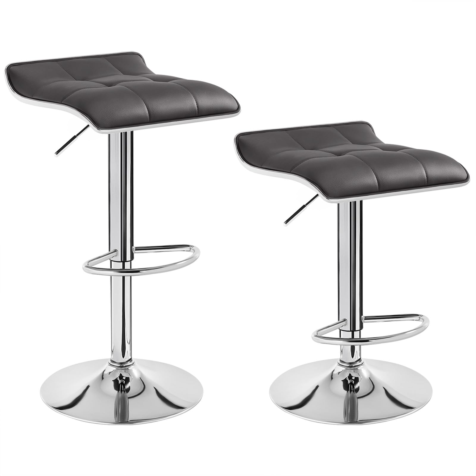 WOLTU 2X Taburetes de Bar Altos Cocina con Reposapiés, Regulables en Altura, Taburetes Giratorios 360°, Asiento PU, Sillas para Mostrador y Cafetería, Gris