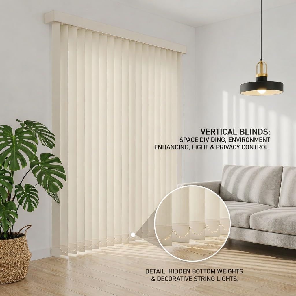 Store Californien Rideau Coulissant, Stores Verticaux Anti-UV Protection Vie Privée Beige 80 90 100 120 140 150cm Rideaux en Tissu à Lamelles pour Portes Coulissantes en Verre, Hôtel(W80xH150cm)
