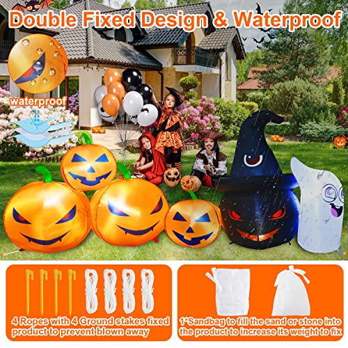 Halloween Inflatables Build-In Led Lights, Halloween Decorations Outdoor Pumpkin Combo 7Ft With Wizard Hat Blow Up Clearance For Outdoor Holiday Party Yard Lawn #TOP4