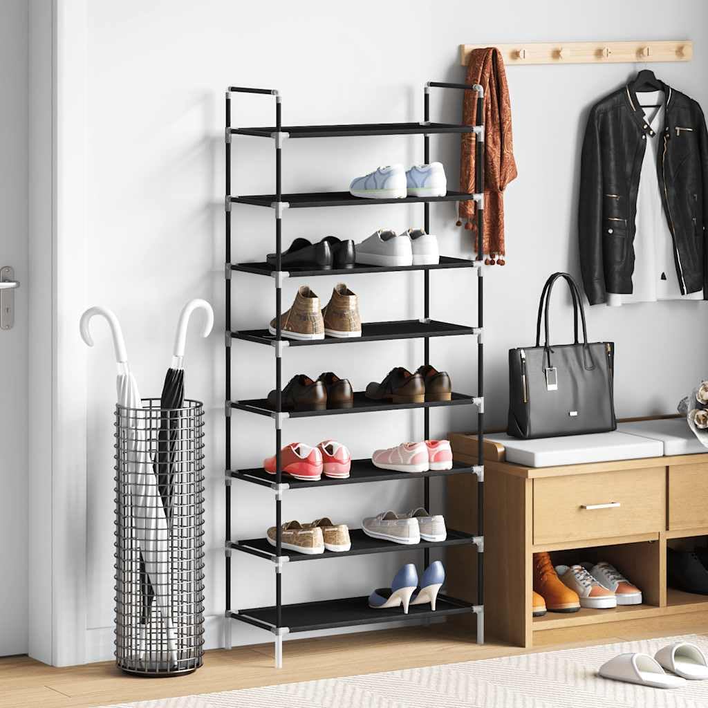 Armoire à chaussures étroite en tissu noir étagère métallique de rangement 8 niveaux