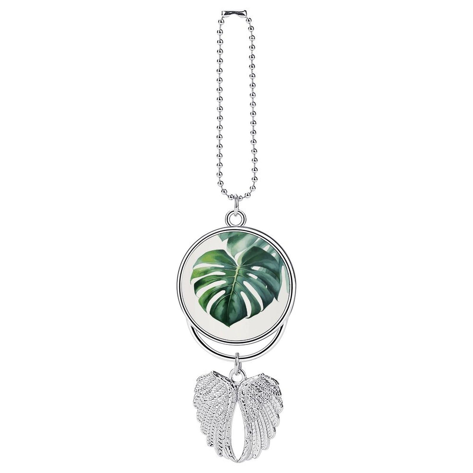 Watercolor Monstera Leaf Car Charm, Alloy Rear View Mirror Pendant, Bling Funny Car Hanging Ornament Gift for Women Men, Car Pendant Lucky Auto Interior Decoration Accessories Silver-Style
