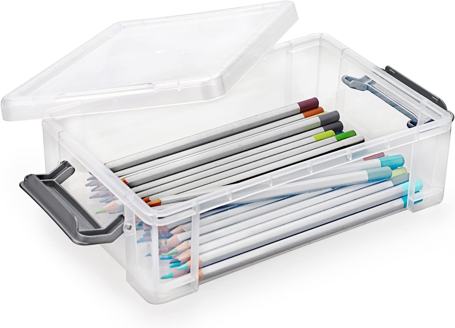 BTSKY 4 Pack Extra Large Plastic Pencil Box Stackable Translucent Clear Pencil Caase Crayon Box Set, Marker Organizer Art Supply Storage Organizer for Gel Pens Pencils Erasers Tape Markers etc(Grey)