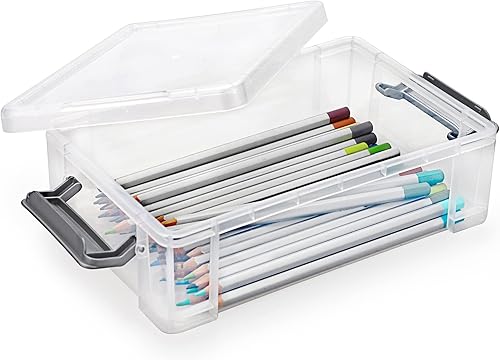 Miniatura 9 de BTSKY Paquete de 4 cajas de lápices de plástico extra grandes, apilables, translúcidas transparentes, juego de cajas de crayón, organizador de