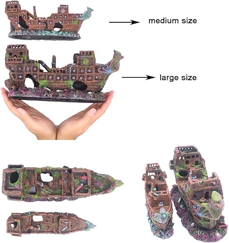 Miniatura 5 de Pequeño acuario naufragio, barco pirata hundido, barco de guerra, pecera, decoraciones para Betta
