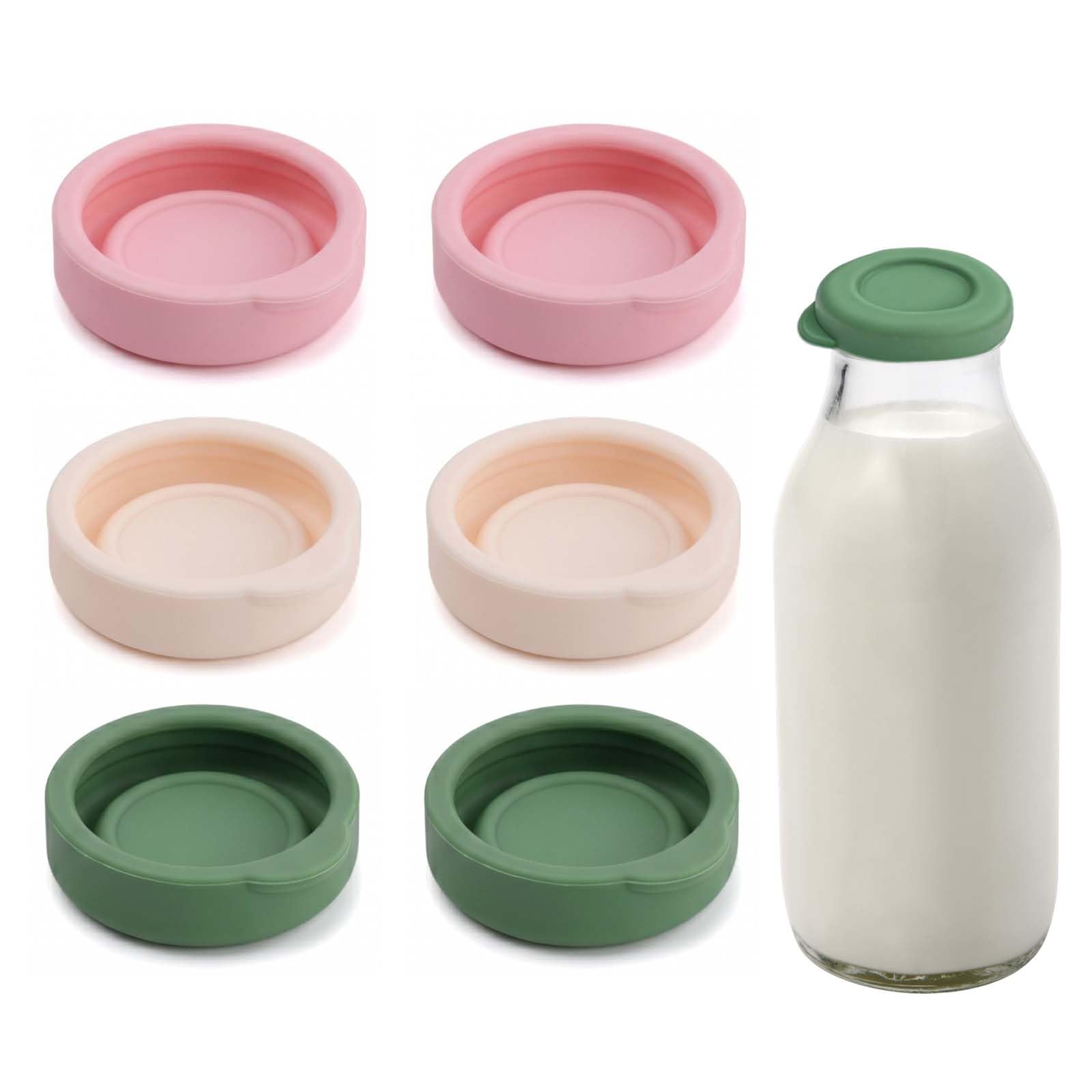 Reusable Silicone Milk Bottle Tops - 6 Pack Glass Milk Bottle Tops for UK 1 Pint Glass Bottles, Leakproof & Airtight Silicone Lids, Dishwasher Safe Milk Storage Bottles Caps (Multicolour)