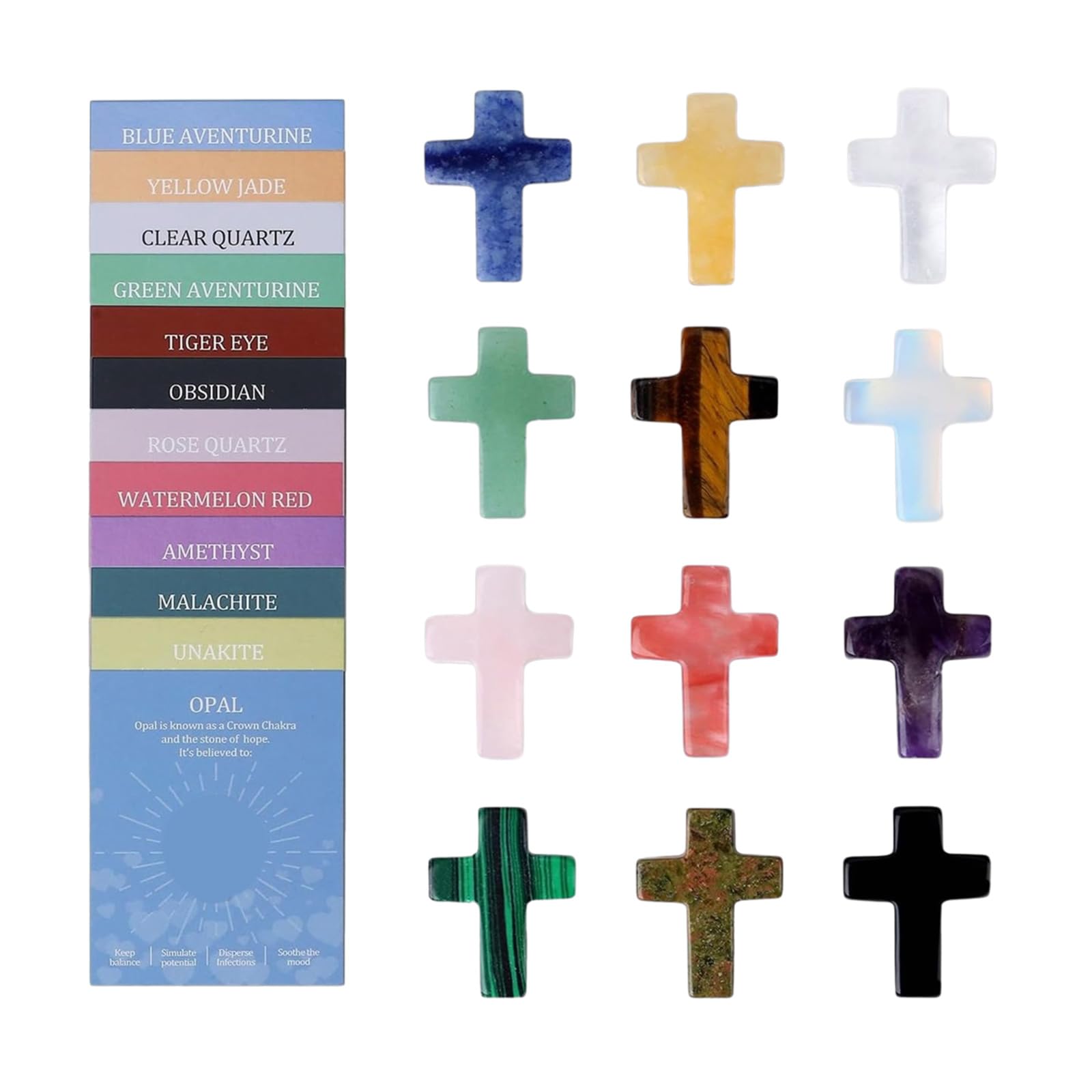 Kaeltsyn Faith Inspires Miniature Crystal Crosses Set Stylish Gemstones Pocket Hug Gift with Educational Cards Gift Exchange Party Bonuses