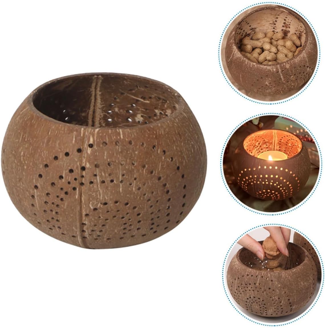 ABOOFAN Coconut Shell Candle Holder for Candle Making Multi Function Kitchen Bowl for Food Decor Natural Lightweight Unique Coconut Shell Design