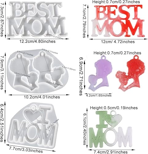 Miniatura 7 de HyzaPhix Juego de moldes de silicona para llavero de palabras de papá, molde de resina para colgar en la pared, molde de fundición epoxi con agujero