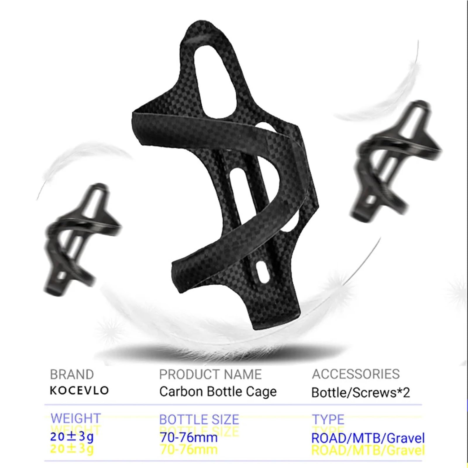 Portaborraccia per bicicletta, in fibra di carbonio, 3 pezzi, per mountain bike, bici da strada, mountain bike, bici da strada (destra)