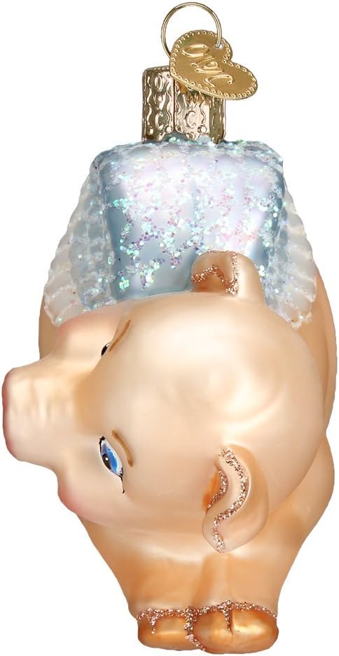 Old World Christmas Flying Pig Glass Blown Ornament for Christmas Tree, Handcrafted Holiday Decoration, Pig Collection
