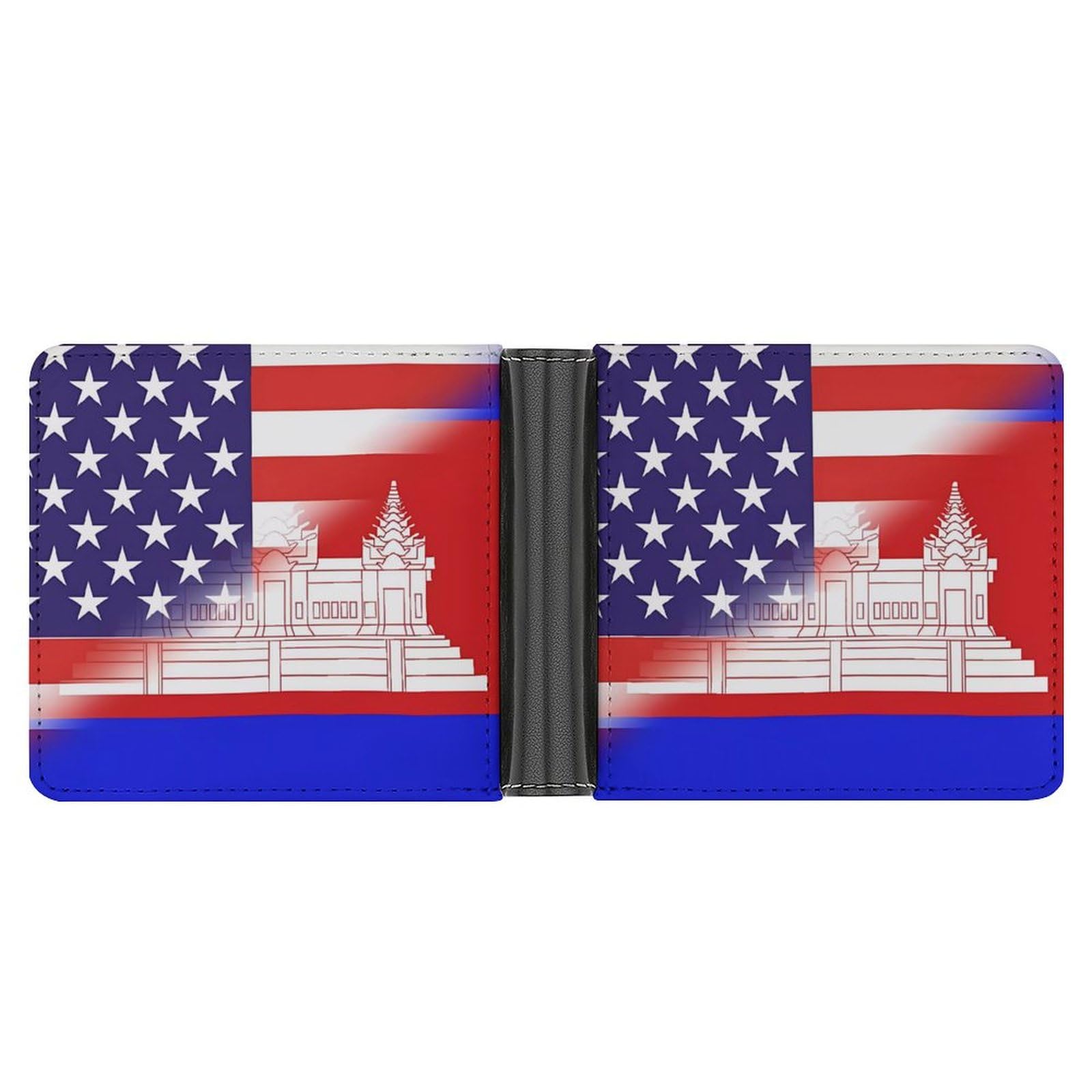 U.S. Cambodian Flag Funny Men's Slim Bifold Wallet with Multiple Card Slots Front Pocket Purse