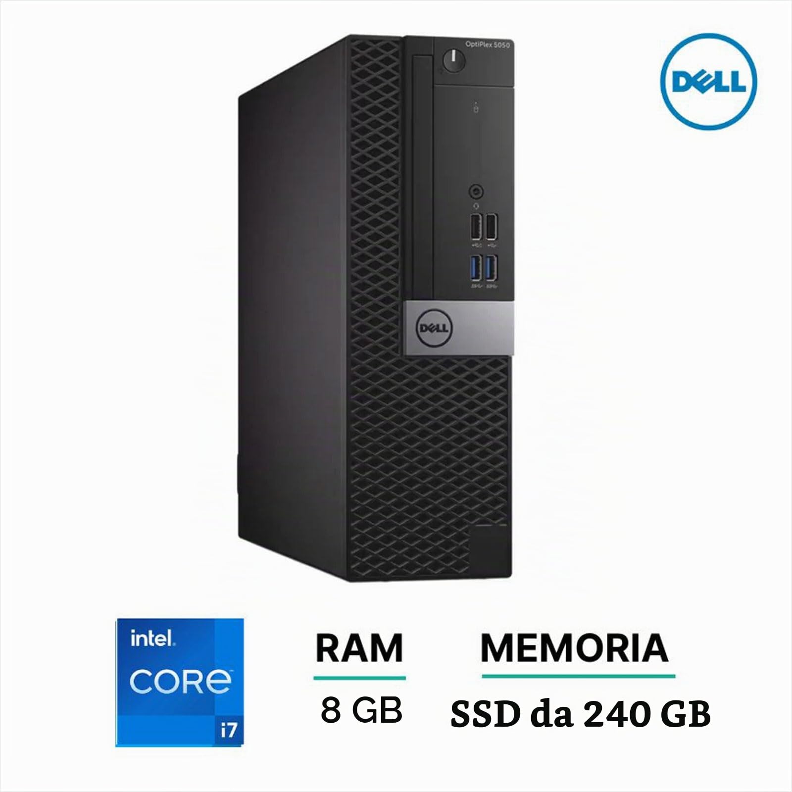 Dell Optiplex 5050 SFF Computer PC Desktop Intel Core i7 7th, Ram 8 Gb, Ssd 256 Gb, Wifi Usb, Windows 11 Pro + Libre Office (Ricondizionato)