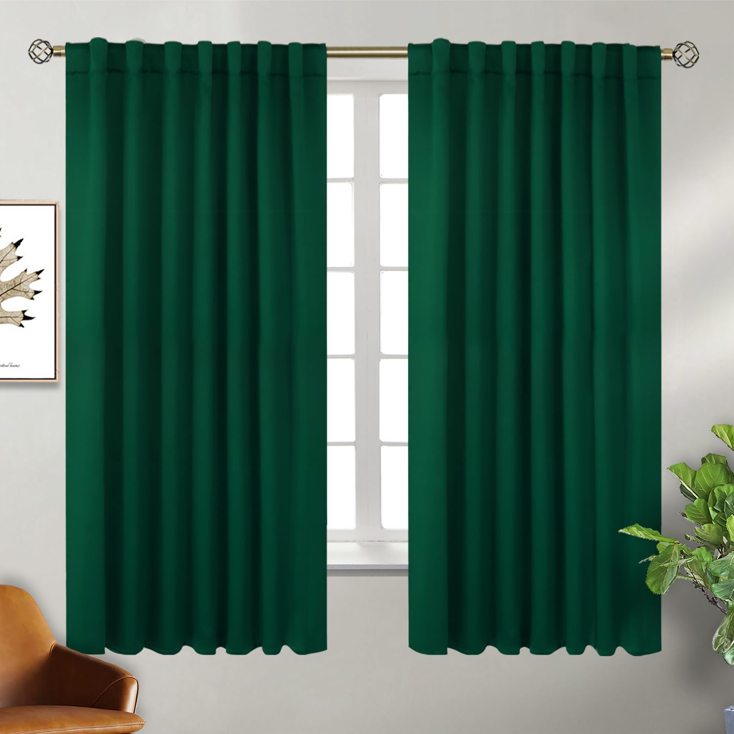 BGment Wide Christmas Emerald Blackout Curtains 63 inch - Rod Pocket and Back Tab Thermal Insulated Room Darkening Curtains for Living Room, 70 x 63 Inch, Emerald, 2 Window Panels