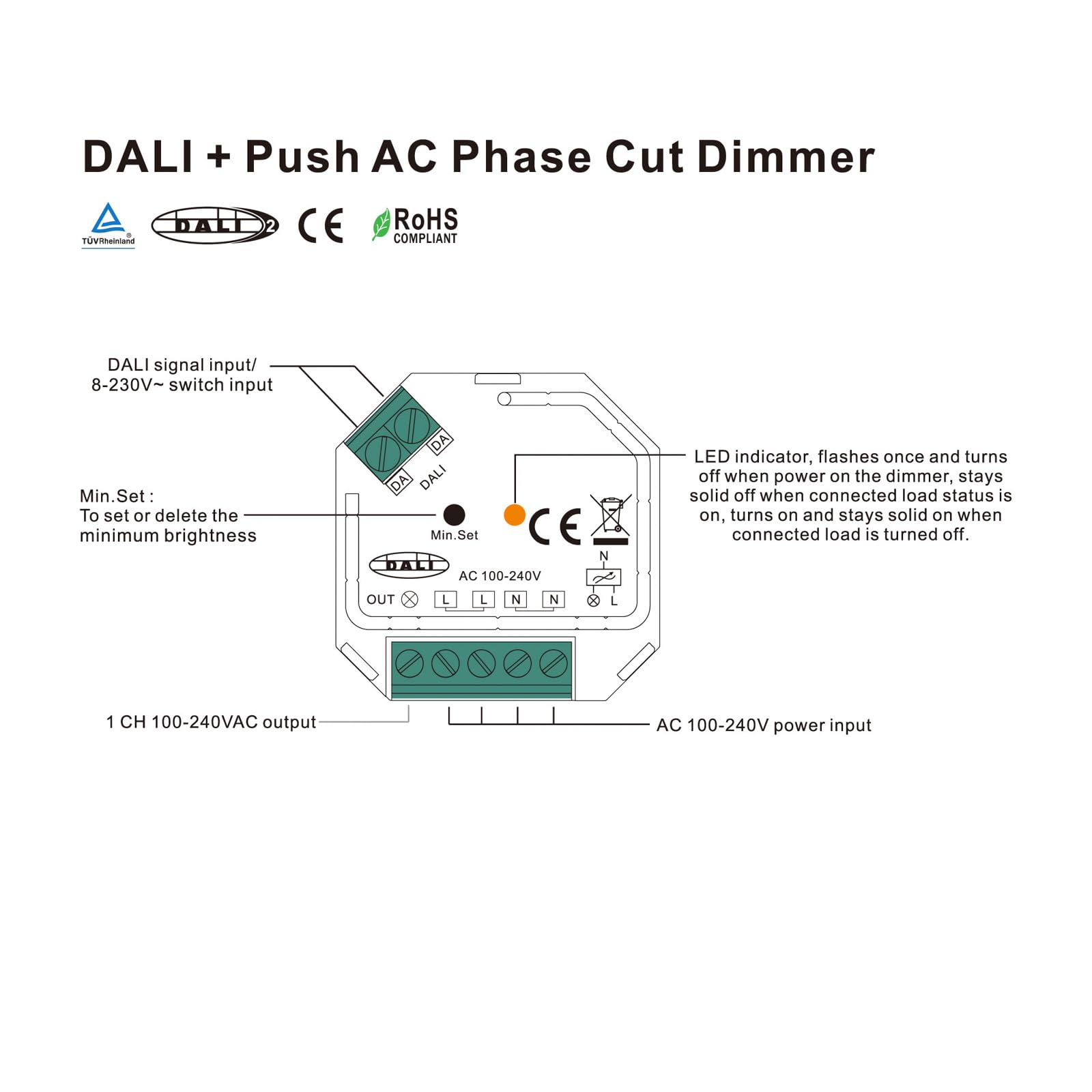 Mextronic DALI-Phasendimmer Phasenabschnitt-Dimmaktor SR-2303SAC-HP 100-240V AC
