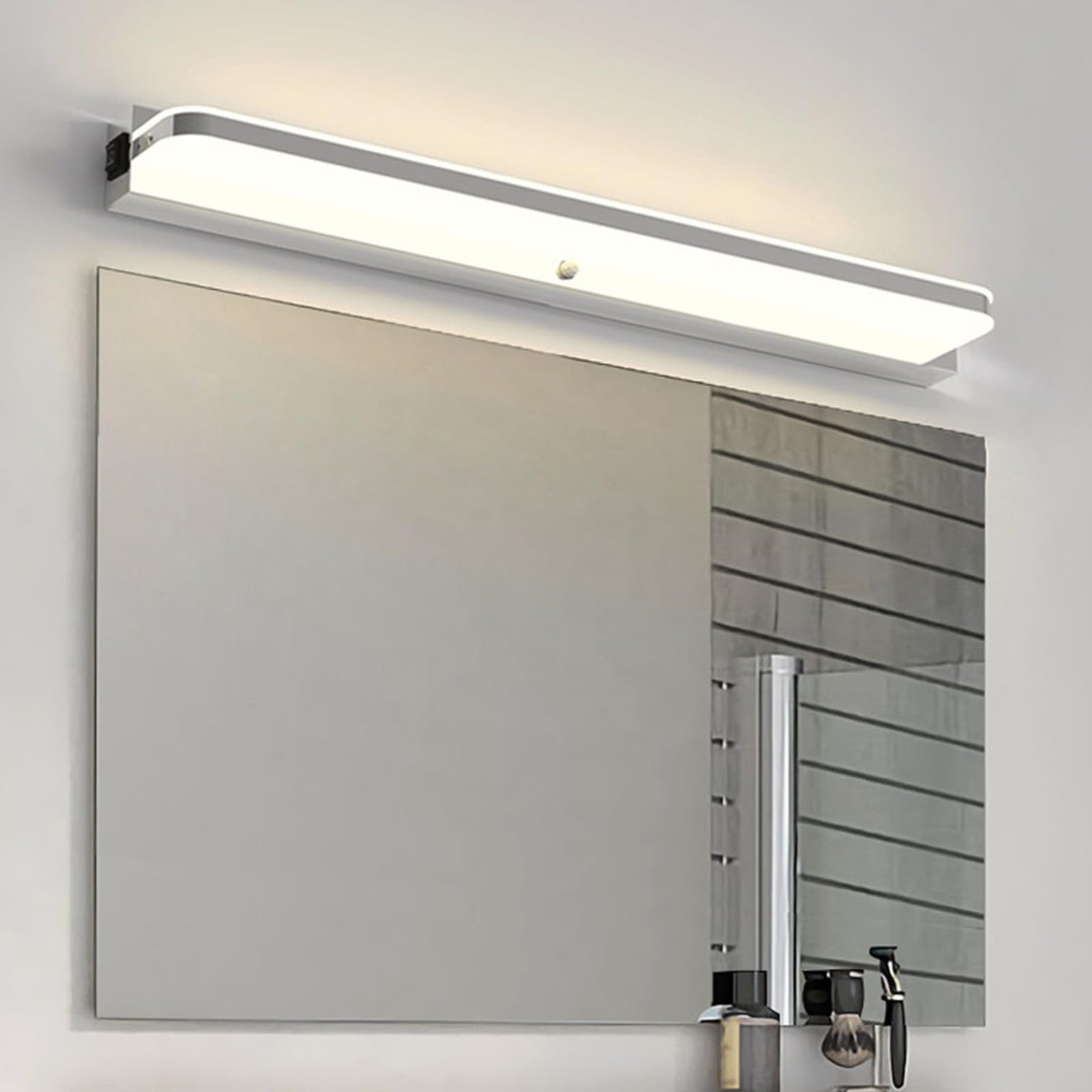 LED Spiegelleuchte Bad Wandleuchten mit Bewegungsmelder Modern Wandbeleuchtung Wasserdicht Wandlampe Bildbeleuchtung für Badzimmer Badschrank Wohnzimmer Schminktisch (Silbernes Neutrales Licht,62cm)