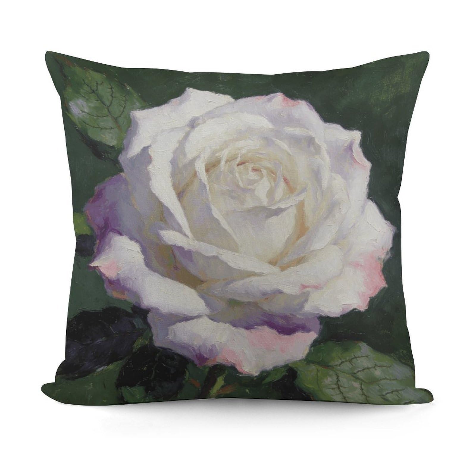 VstaDank White Rose Blooming Pillow Covers Soft Plush Decorative Square Pillow Cover Modern Breathable Pillowcases Pillowcase with Invisible Zipper 18x18 Inches for Sofa Living Room