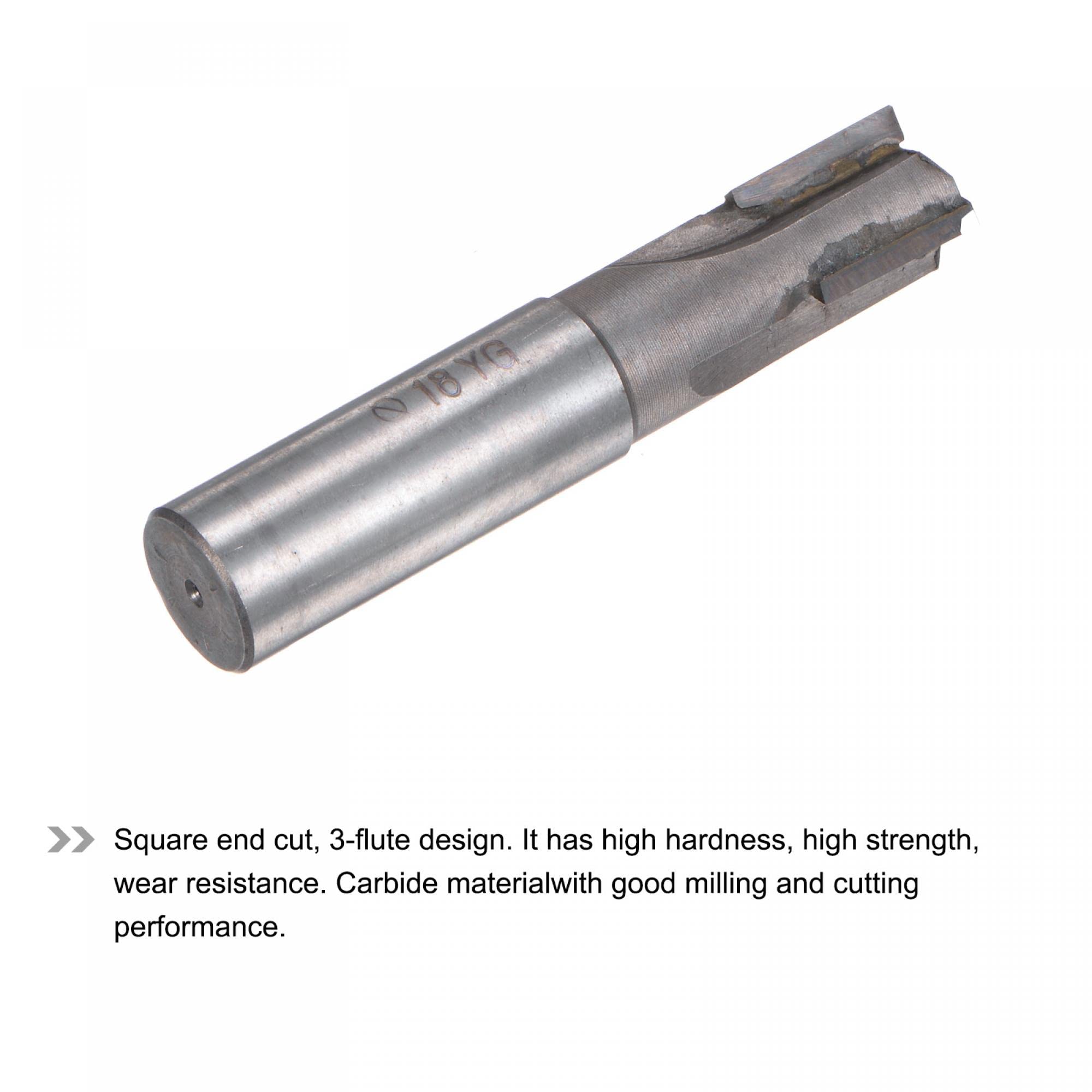 sourcing map Fraise à bout carré en carbure de tungstène de 18 mm de diamètre de coupe avec 3 cannelures droites et tige droite de 18 mm