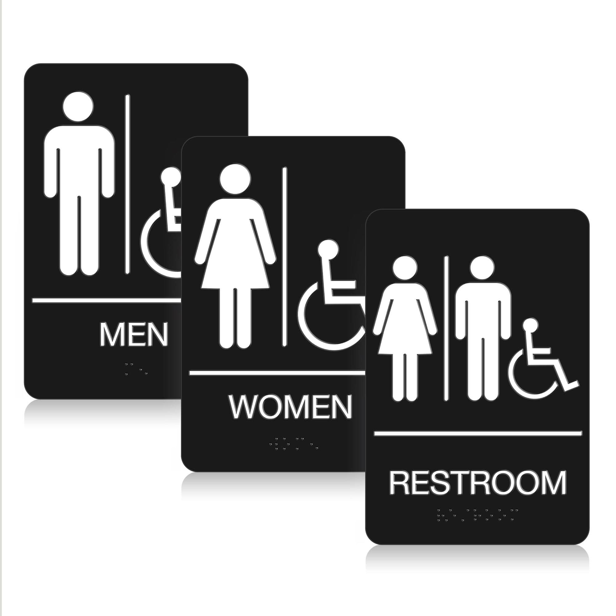 ADA Braille Unisex and Multi Restroom Sign for Business 9” X 6” - ABS Plastic Bathroom Sign with Double Sided Strong Adhesive Tape (Unisex Sign With Handicap & Multi Sign With Handicap)