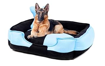 Petslover Ultra Soft Fleece Fabric Polyester Filled Sofa Reversible Dog/Cat Beds, Sky Blue& Black (Export Quality) - Small