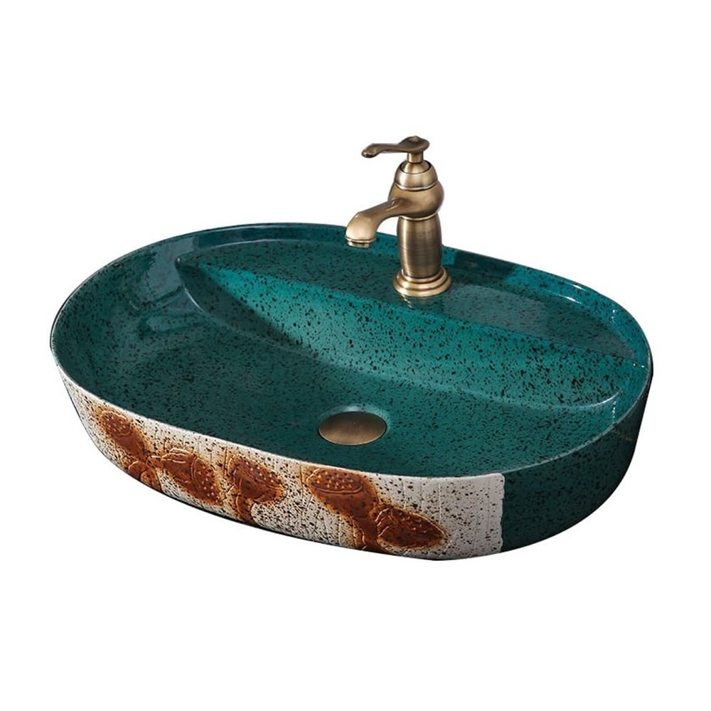 Lavabo da appoggio Retro Above Counter Basin Oval Ceramic Bathroom Sink