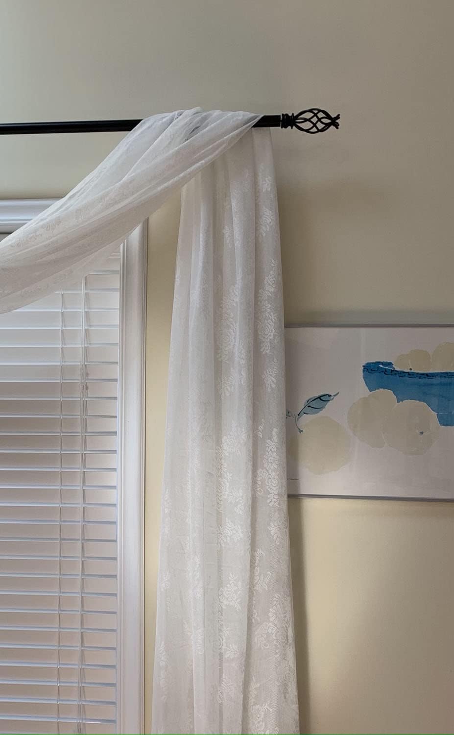 Knitted Lace Floral Scarf Valance Window 6 Yard Scarf Curtain (Off-White Lace Sheer/Flora)