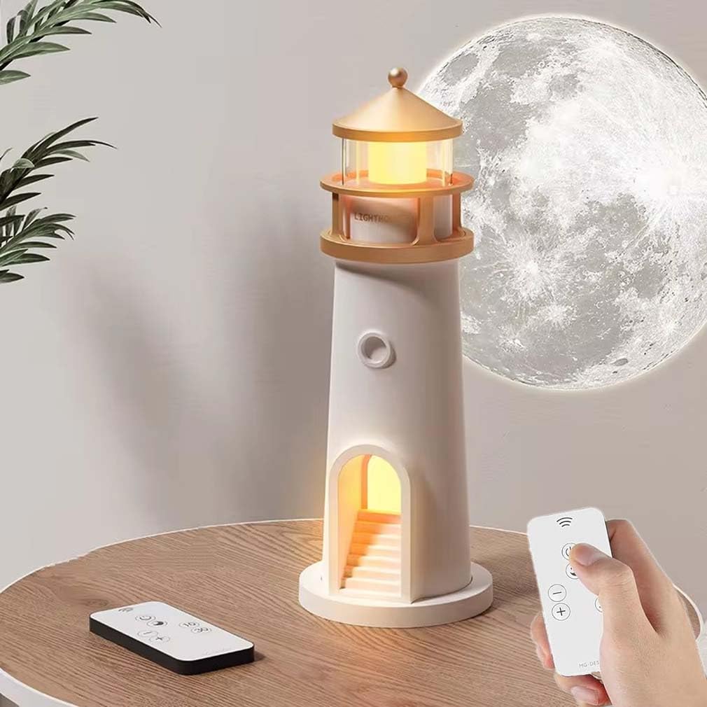 Lighthouse Night Light, Portable LED Night Lamp Lighthouse with Remote Control and Timing, LED Cordless Projector Night Light, Rechargeable LED Aesthetic Table Lamp for Kids, Bedroom Decor