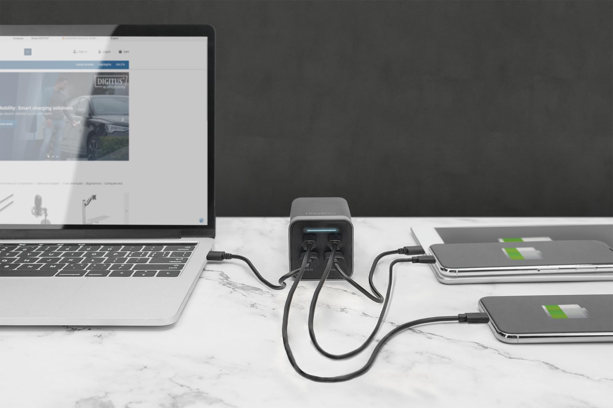 DIGITUS Caricabatterie universale GaN 150 W - 2 porte USB-C - 2 porte USB-A - Caricabatterie veloce Power Delivery 3.0 (PD 3.0) - Per iPhone, iPad, Samsung Galaxy, Pixel, Xiaomi, Motorola, Huawei