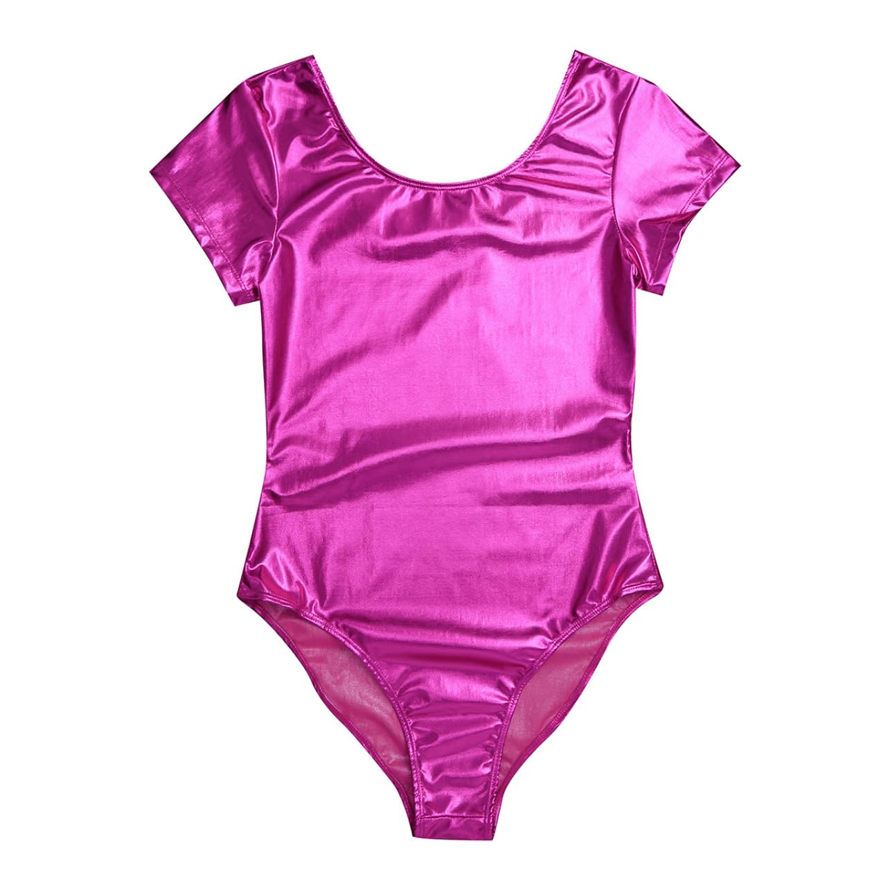 Jhaoyu Body brillante para mujer, de manga corta, metálico, para danza, con aspecto mojado, traje de baile, traje de danza