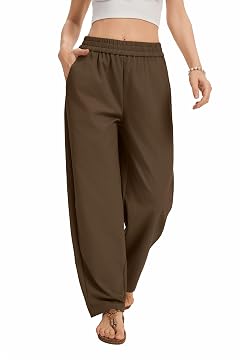 Womens Baggy Loose Cropepd Pants Casual Elastic Waisted Harem Pants with Pockets