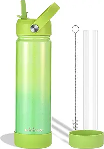 Insulated Stainless Steel Water Bottle with Straw, Ceramic-Lined, BPA-Free & Leak-Proof, 24 oz, Neon Dew
